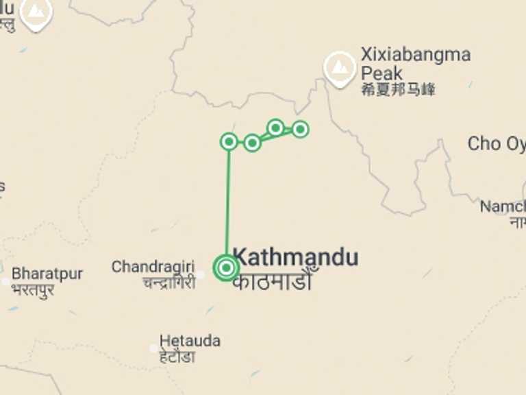 Map itinerary of Nepal Tour in Winter with 5 destination visits for the trip: Himalaya Langtang Trek 8D/7N
