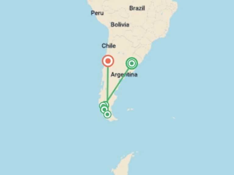 Map of South America Tour with 4 destination visits for the trip: Essential Argentina And Chile