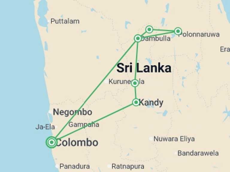 Map of Asia Tour with 3 destination visits for the trip: Sacred Sri Lanka, Private Tour