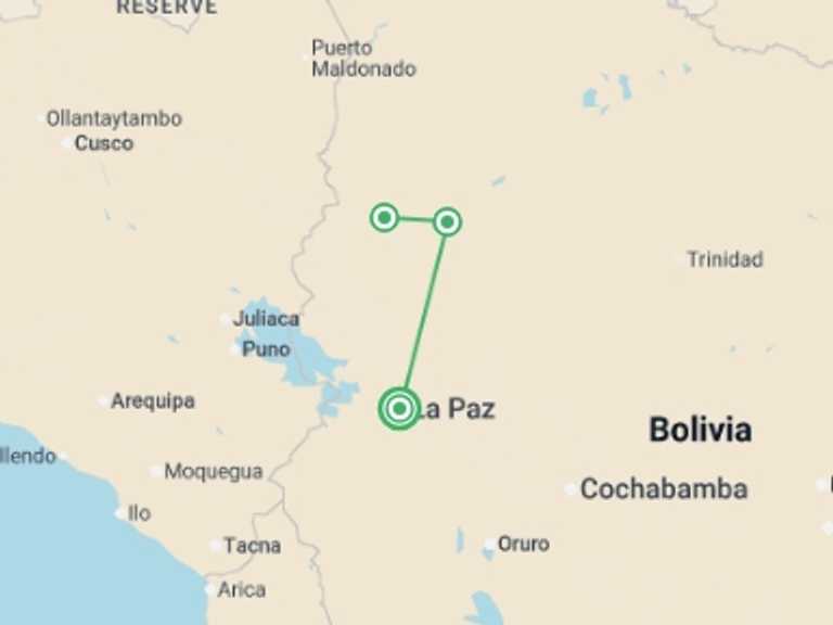 Map of La Paz Adventure Tour with 2 destination visits for the trip: Madidi Amazon Rainforest Air-Expedition 3D/2N