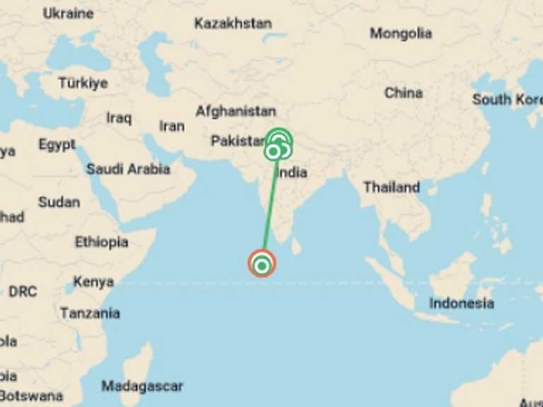 Map of New Delhi Explorer Tour with 7 destination visits for the trip: Essential India & Maldives Sailing