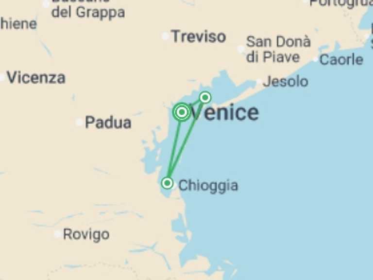 Map of Italy Tour with 2 destination visits for the trip: Venice, the epicenter of art, and its famous lagoon (port-to-port package)