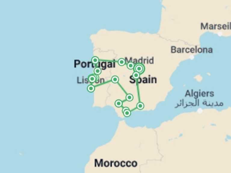 Map itinerary of Lisbon Tour in February 2027 with 8 destination visits for the trip: Portugal And Andalusia (multi Country)