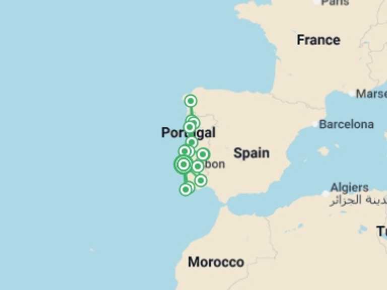 Map of Europe Tour with 5 destination visits for the trip: Complete Portugal