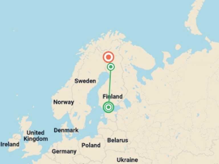 Map of Finland Tour with 3 destination visits for the trip: Finland Family Holiday