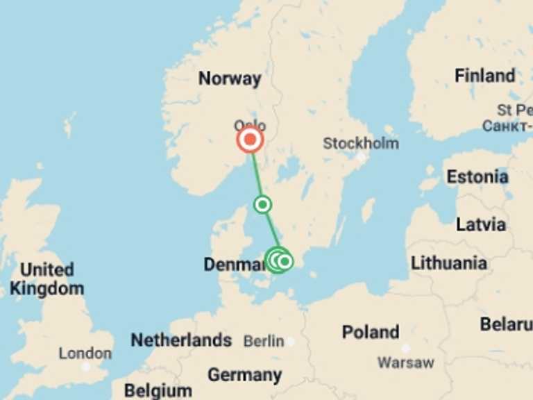 Map of Europe Tour with 3 destination visits for the trip: A Taste of Scandinavia