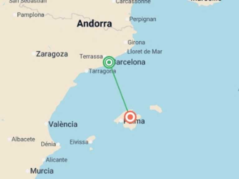 Map of Europe Tour with 2 destination visits for the trip: Enchanting Barcelona and Mallorca Island