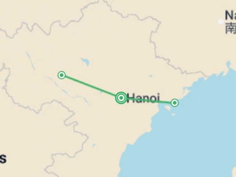 Map itinerary of Asia Tour in Winter with 3 destination visits for the trip: Northern Vietnam Highlights - 6 days