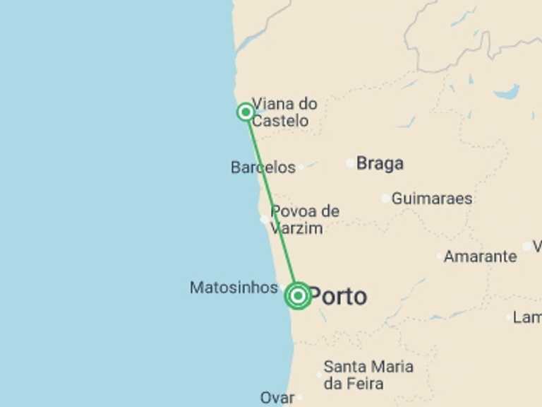 Map itinerary of Porto Tour in Fall with 2 destination visits for the trip: Tour the Treasures of Portugal