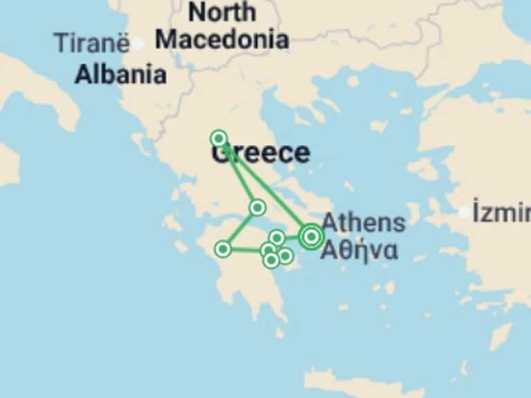 Map of Greece Tour with 4 destination visits for the trip: Classical Greece, French-speaking Guide
