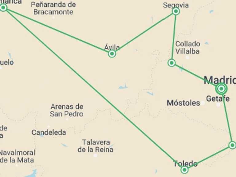 Map itinerary of Spain Tour in February 2026 with 4 destination visits for the trip: Soul Of Spain, Self-drive