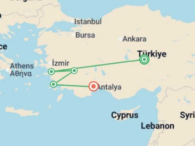 Map itinerary of Europe Tour in January 2027 with 6 destination visits for the trip: Turkey: See & experience it all in 11 days, Luxury Tour