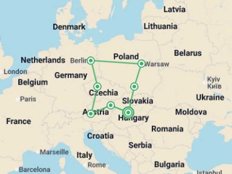 Map itinerary of Berlin Tour in Winter with 7 destination visits for the trip: Play & Pause: Central & Eastern Europe Highlights
