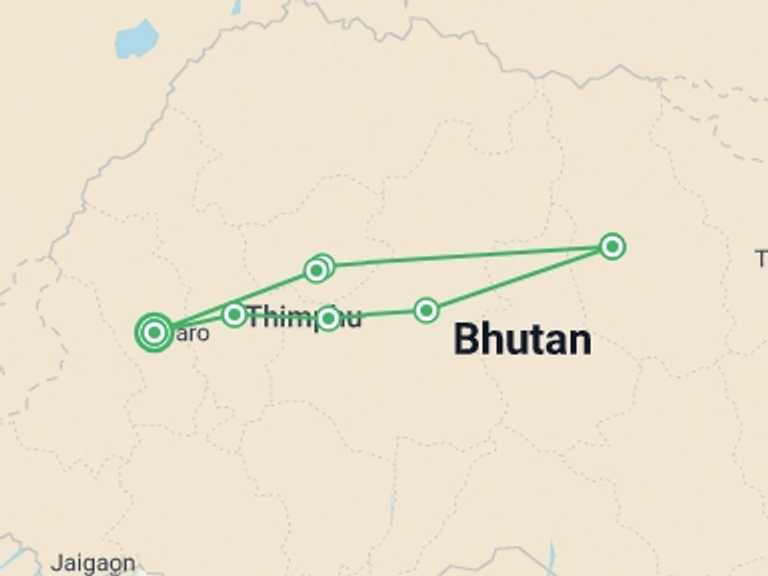 Map itinerary of Asia Tour in October 2026 with 7 destination visits for the trip: Bhutan Jambay Lakhang Festival - 12 days
