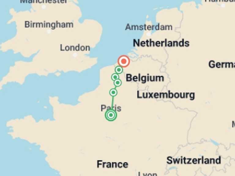 Map of Europe Tour with 6 destination visits for the trip: Cycle the Western Front