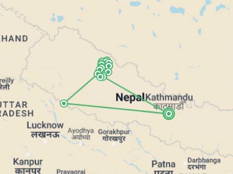 Map itinerary of Nepal Tour in Winter with 19 destination visits for the trip: Upper Dolpo Trekking