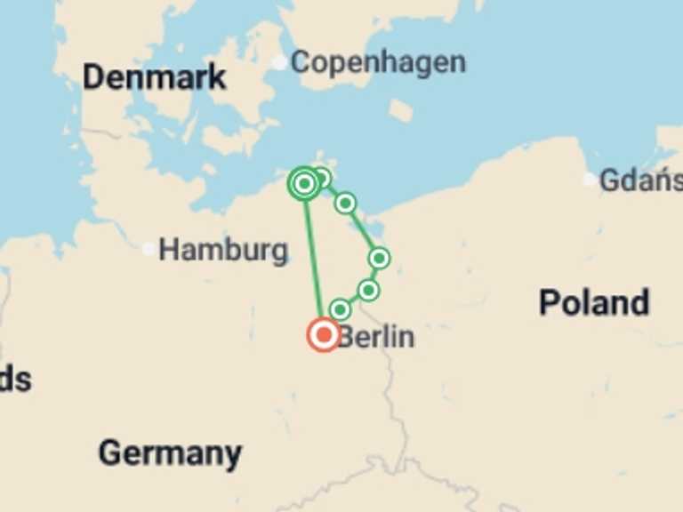 Map of Berlin Tour with 7 destination visits for the trip: Berlin Bike & Barge