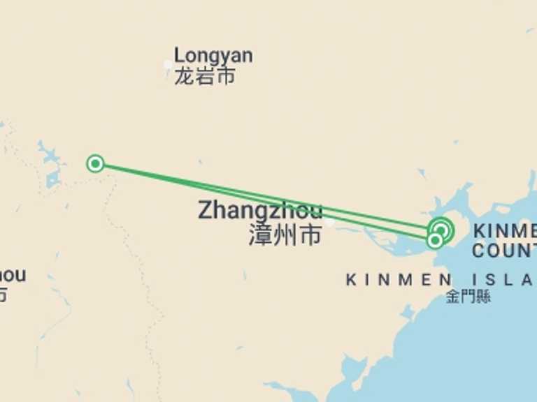 Map itinerary of China Tour in September 2026 with 3 destination visits for the trip: Xiamen City Break (Superior) - 4 days