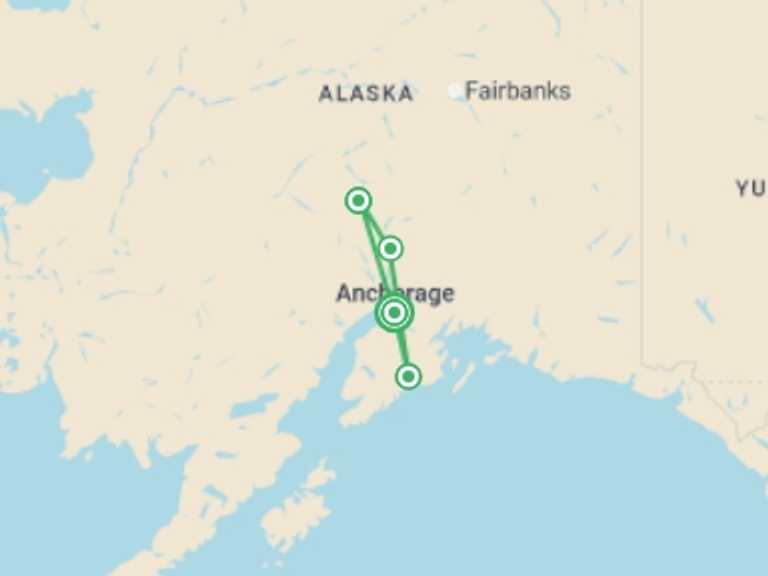 Map itinerary of North America Tour in Summer with 4 destination visits for the trip: Alaska Family Journey: Wilderness Explorer