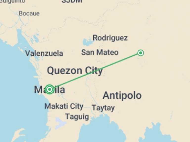 Map itinerary of Asia Tour in Winter with 2 destination visits for the trip: Manila: Jungle Treks, Delicious Bites & City Sights