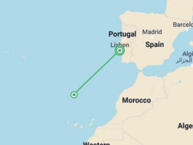 Map of Lisbon Tour with 2 destination visits for the trip: Portugal and its Islands
