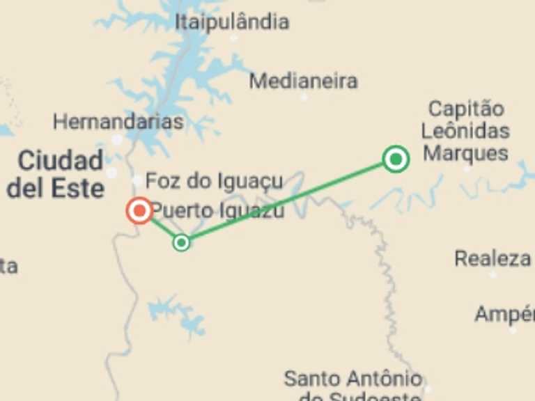 Map of Puerto Iguazu Waterfalls Tour with 4 destination visits for the trip: 3-Day Iguazu Luxury Tour