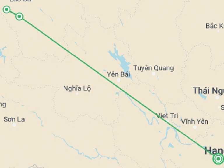 Map of Hanoi Countryside and village visits Tour with 3 destination visits for the trip: Sapa Trekking - Trails of the Red Dao