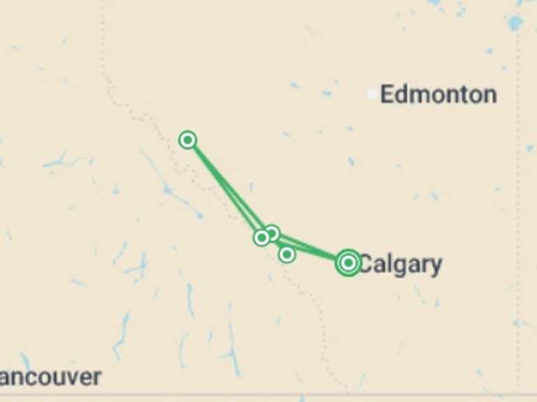 Map of Calgary Explorer Tour with 5 destination visits for the trip: Classic Canadian Rockies