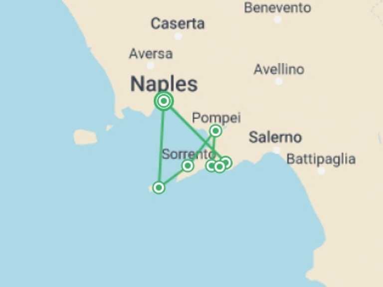 Map of Italy Tour with 6 destination visits for the trip: Food And Walking On The Amalfi Coast, Small Group Tour