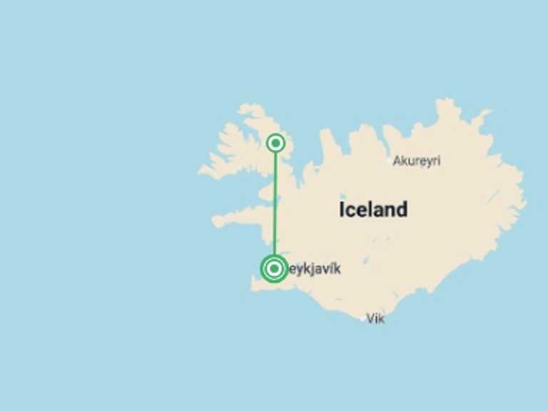 Map of Europe Tour with 2 destination visits for the trip: Iceland Circumnavigation: Mountains, Volcanoes and Waterfalls
