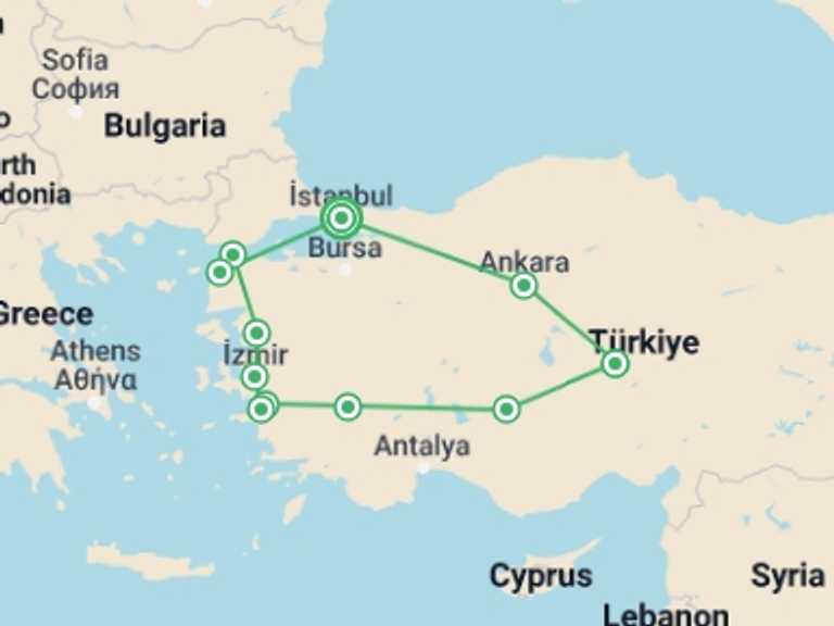 Map of Cappadocia Explorer Tour with 8 destination visits for the trip: Turkey Discovery & Anzac Day