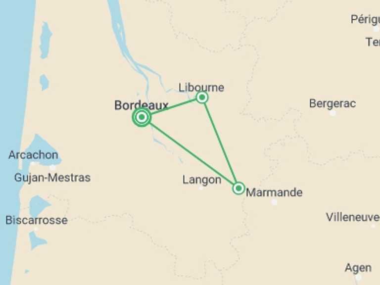 Map of Bordeaux Cruise Tour with 3 destination visits for the trip: New Year in the Bordeaux region (port-to-port cruise)