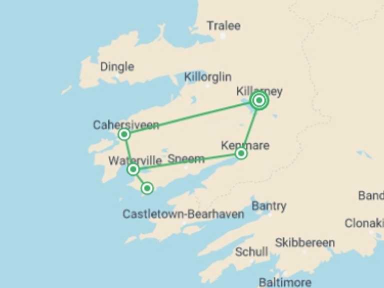 Map of Ireland Tour with 6 destination visits for the trip: Ring of Kerry Walk
