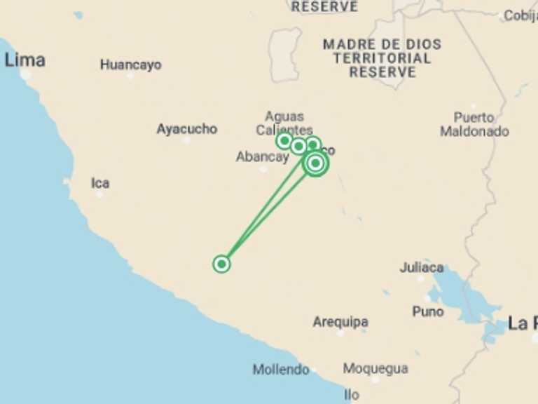 Map of 4-Day Cusco Tour with 4 destination visits for the trip: 4-day Lares Trek to Machu Picchu