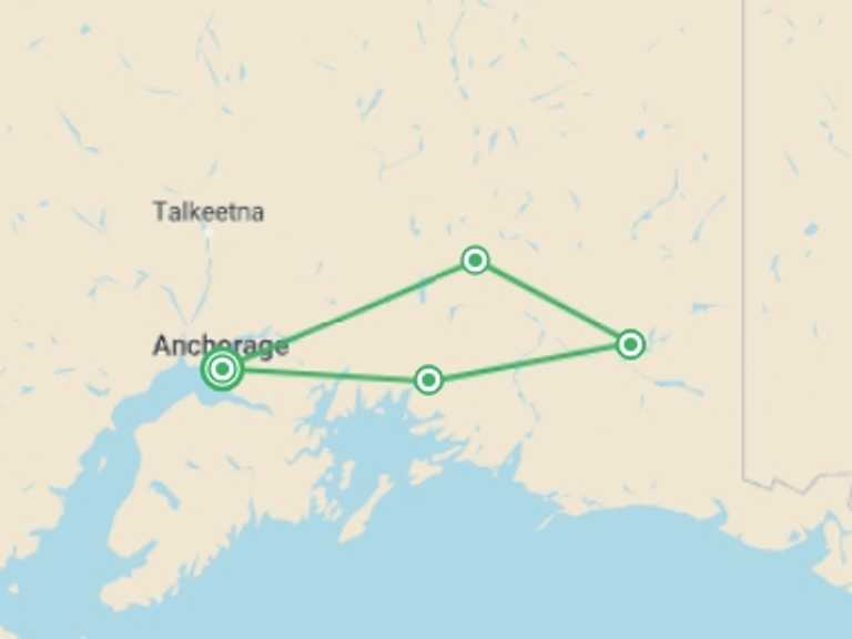 Map itinerary of North America Tour in Summer with 4 destination visits for the trip: Hike Alaska: Valdez and Wrangell St Elias