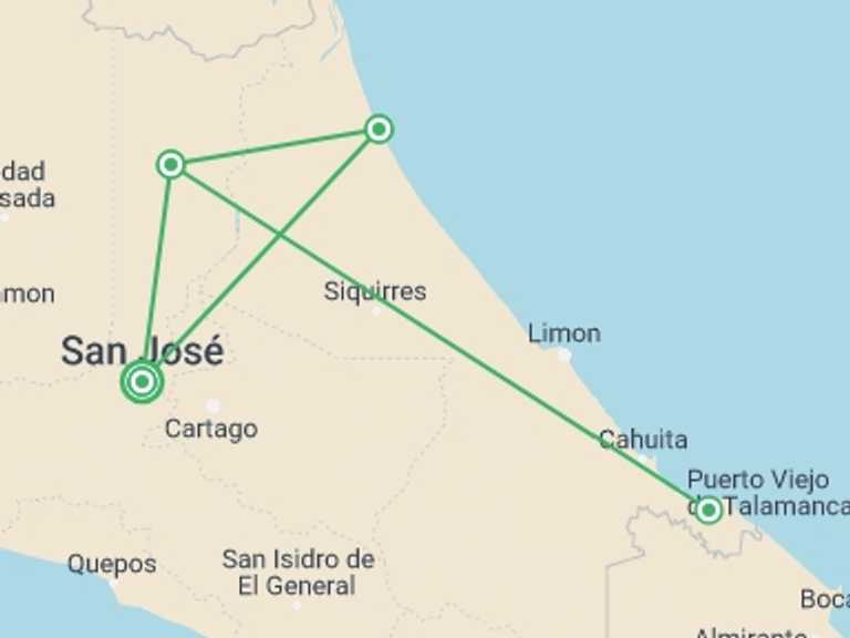 Map itinerary of San Jose Tour in June 2027 with 6 destination visits for the trip: A taste of the Caribbean