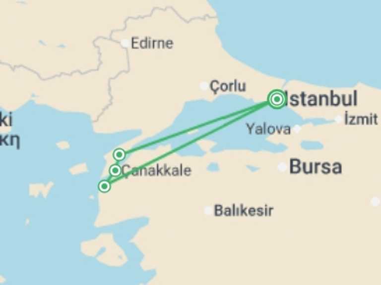 Map of Europe Tour with 2 destination visits for the trip: Gallipoli & Troy Explorer (5 Star) - 2 days