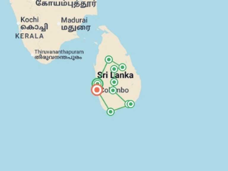Map of South Asia Tour with 10 destination visits for the trip: Cycle Sri Lanka