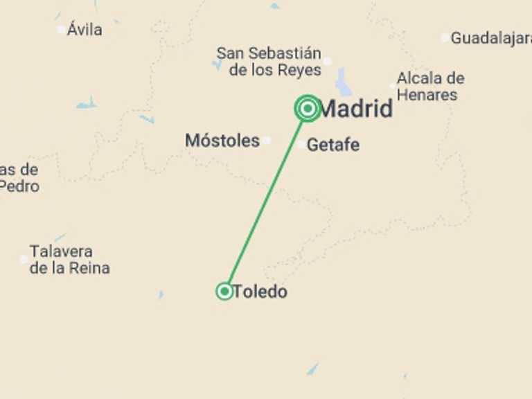 Map itinerary of Europe Tour in April 2027 with 1 destination visits for the trip: Madrid: Cultural Experience With Toledo Half-day Tour, City Break