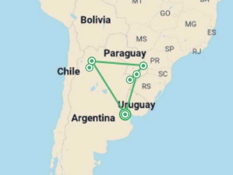 Map of a Wildlife safaris and game drives Tour with 8 destination visits for the trip: Nature and culture in Northwest Argentina