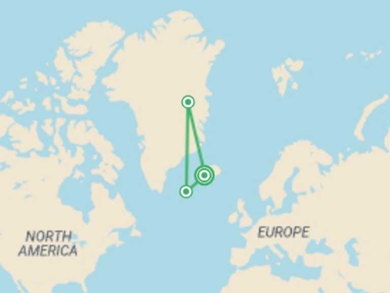 Map of Reykjavik Polar expeditions and cruise Tour with 3 destination visits for the trip: Adventures in Northeast Greenland: Glaciers, Fjords and the Northern Lights 