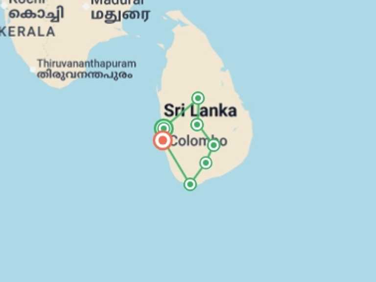 Map itinerary of Negombo Tour in Fall with 7 destination visits for the trip: Sri Lanka Family Holiday