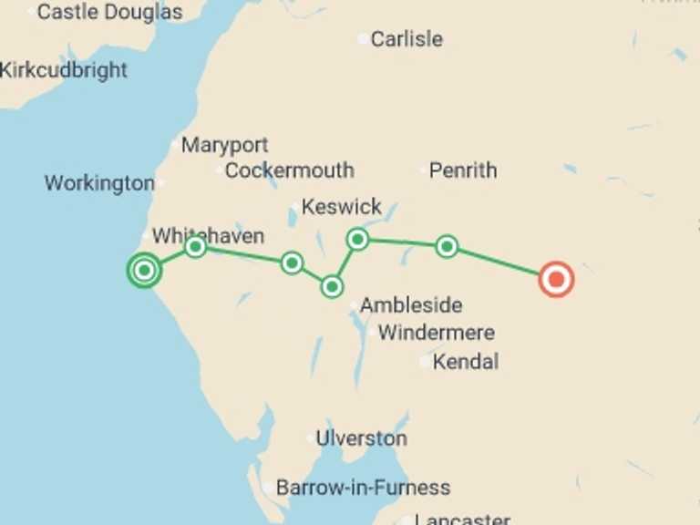 Map of Europe Tour with 8 destination visits for the trip: Coast to Coast: St Bees to Kirkby Stephen - 8 Days
