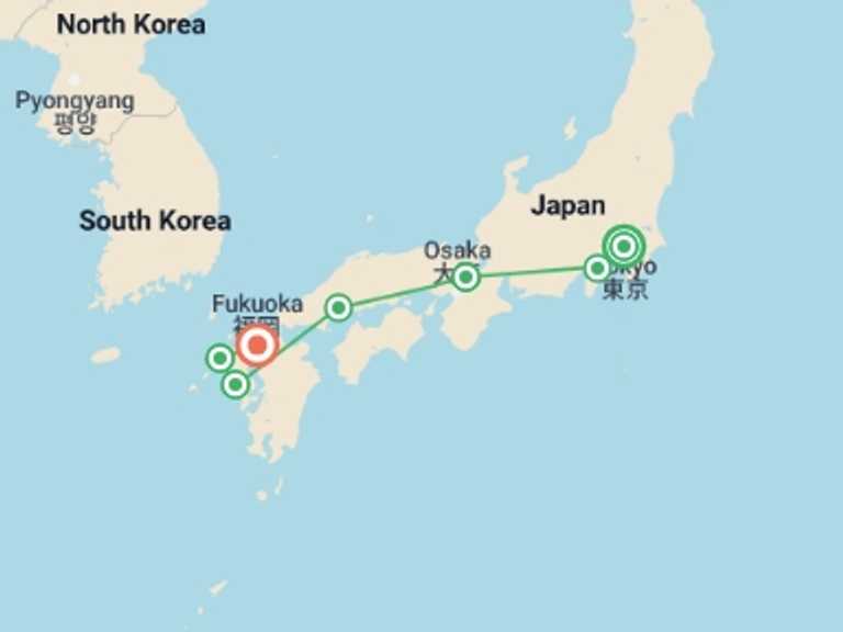 Map of a Train Tour with 7 destination visits for the trip: Japan In Depth - Footsteps of the Shogun