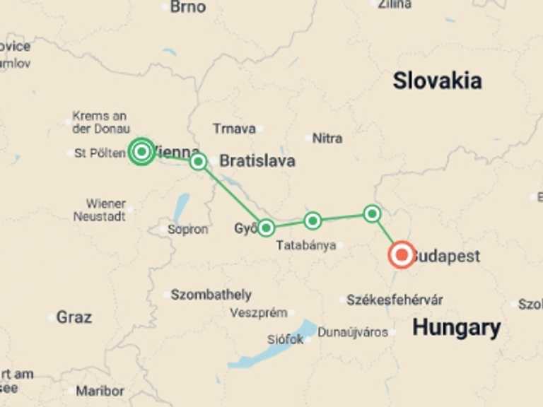 Map itinerary of Vienna Tour in June 2027 with 6 destination visits for the trip: Cycle the Danube