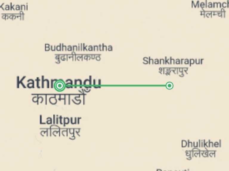 Map itinerary of Nepal Tour in Winter with 2 destination visits for the trip: Luxury Kathmandu Tour with Everest view