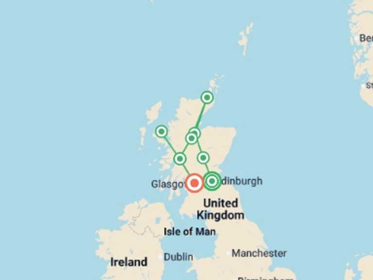 Map of Europe Tour with 5 destination visits for the trip: Discover Scotland 