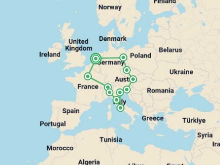 Map of Europe Tour with 11 destination visits for the trip: Central & Western Europe: Classic Cities 
