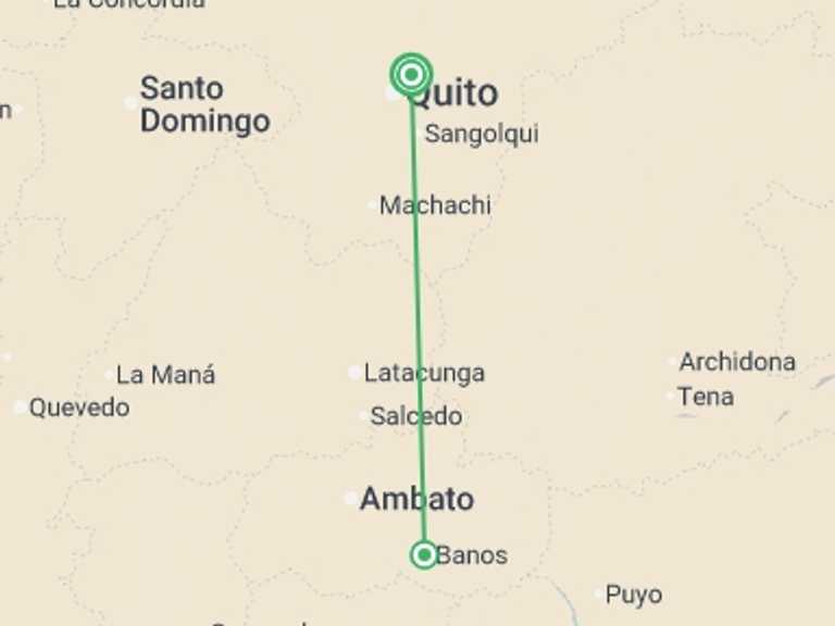 Map itinerary of Quito Tour in December 2025 with 2 destination visits for the trip: Banos Adventure 5D/4N