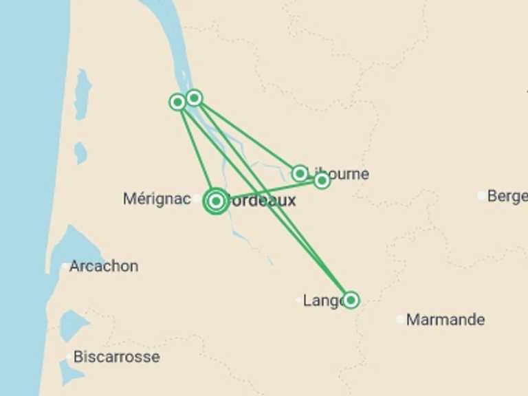 Map of Bordeaux Cruise Tour with 4 destination visits for the trip: Family Cruise in Bordeaux-The Land and its History (port-to-port cruise)
